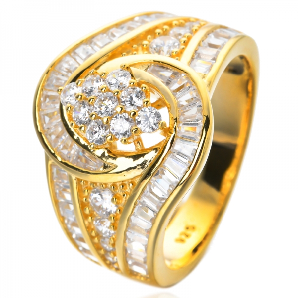 Bague trape blanche en or jaune 18 carats sur argent sterling et bague de contournement de diamants ronds cz 