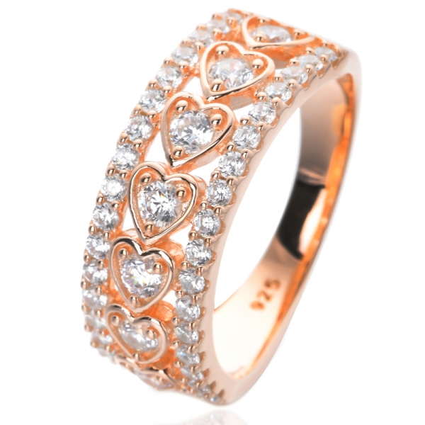 Bague de mariage demi-éternité en argent sterling plaqué or rose avec diamant simulé et zircone cubique CZ 