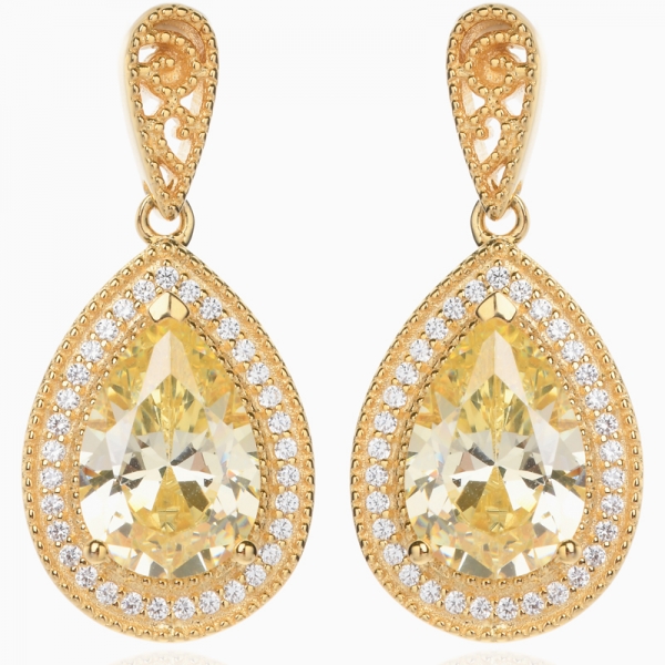 boucles d'oreilles en diamant jaune simulé 18K plaqué or jaune poire zircon cubique simulé diamant boucles d'oreilles halo 