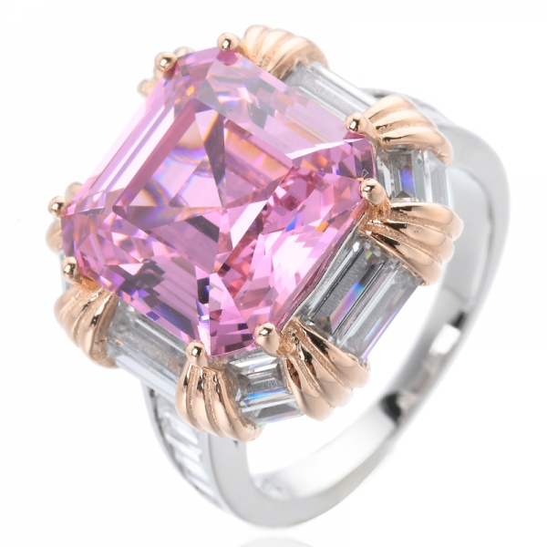 rose asscher coupe cubique anneau collier boucle d'oreille ensemble de bijoux cadeaux ensembles pour les femmes 