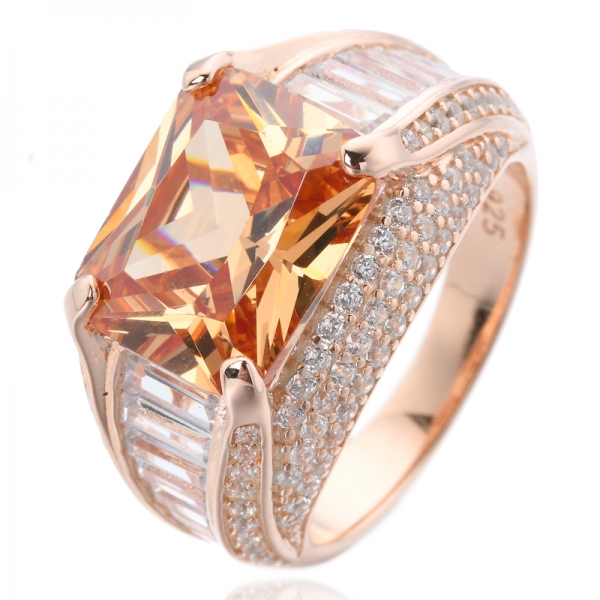 Bague de fiançailles pour femmes en or rose 18 carats remplie de pierres précieuses de morganite 