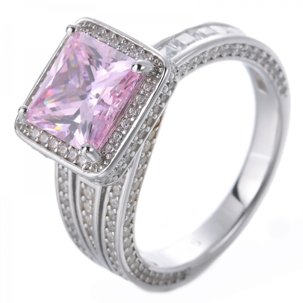 925 argent sterling rose diamant simulé halo coupe carrée zircone cubique anneaux CZ éternité fiançailles bague de mariage 