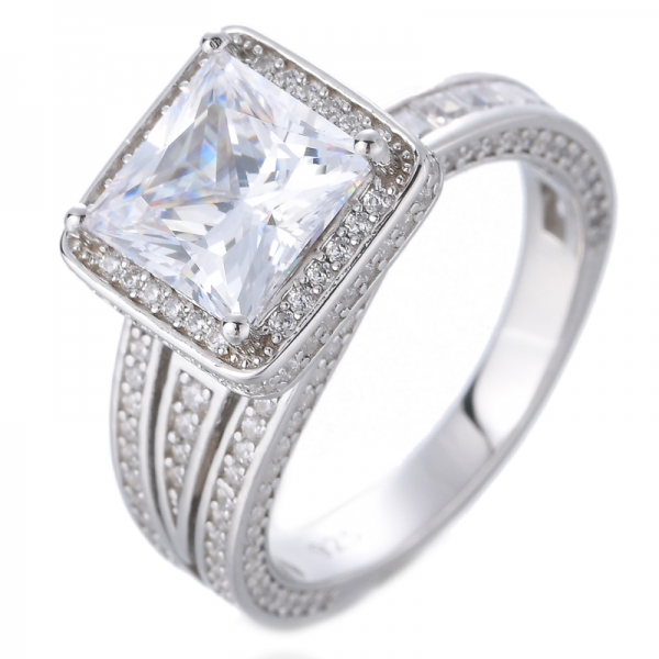 925 argent sterling rose diamant simulé halo coupe carrée zircone cubique anneaux CZ éternité fiançailles bague de mariage 
