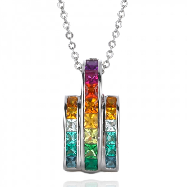 femmes 's arc-en-ciel cristal strass carré princesse bar pendentif collier
 