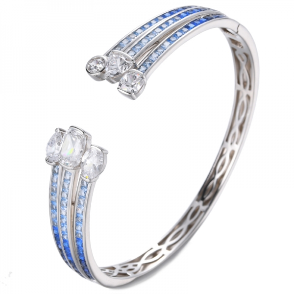 bracelet manchette délicat saphir bleu synthétique et oxyde de zirconium blanc
 