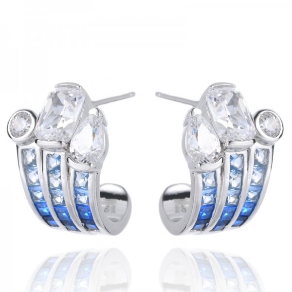 Boucles d'oreilles en argent sterling 925 avec saphirs bleus et diamants
 