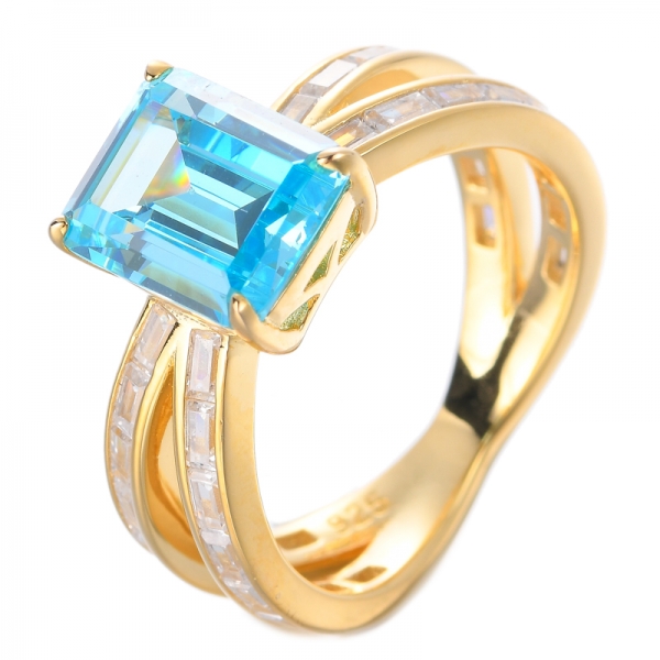 Bague de fiançailles en or blanc 8 * 10 mm taille émeraude bleu tanzanite décembre pierres précieuses diamant
 