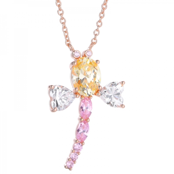 Collier pendentif libellule en argent sterling avec plusieurs diamants et pierres précieuses
 