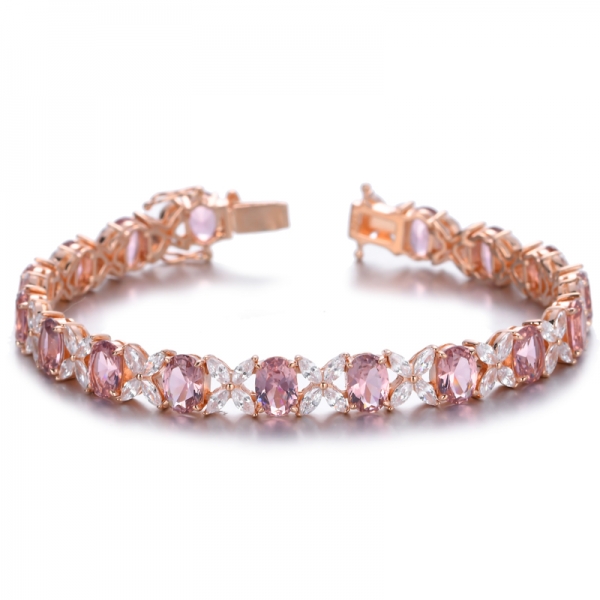 Bracelet de tennis de mariée en argent sterling 925 avec pierres précieuses de morganite taillées en or rose plaqué or 1,0 ct
 