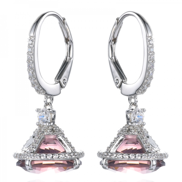 Boucles d'oreilles en argent sterling plaqué rhodium Sahpe lanterne 925
 