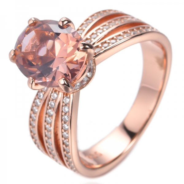 Bague en argent sterling plaqué or rose avec morganite rose ovale créée en laboratoire
 