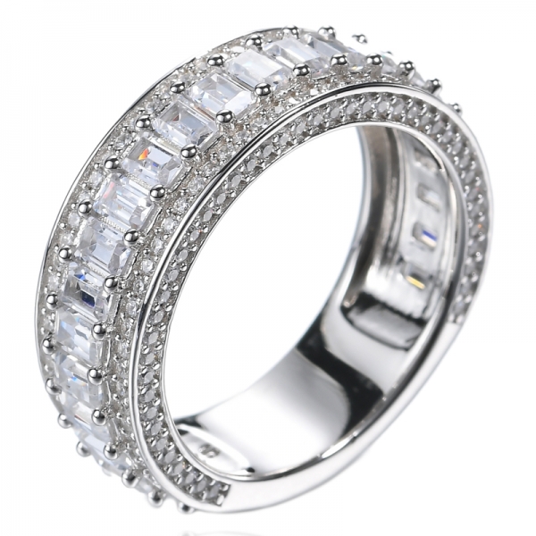 Bague de mariage en argent sterling avec diamants de forme baguette et ronde
 