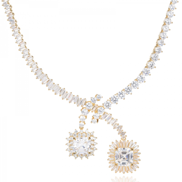 Collier de mariée de luxe en argent et or rose 18 carats avec zircon cubique rose et blanc
 