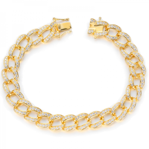 Bracelet en argent plaqué or jaune 18 carats avec zircon cubique blanc pavé 925
 