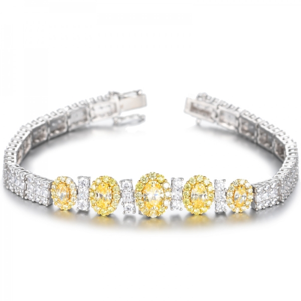 Bracelet en argent plaqué deux tons avec zircon cubique jaune et blanc 925 diamants
 