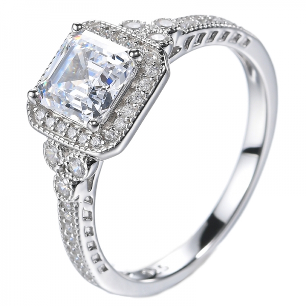 Bague de mariage en argent sterling avec diamants simulés en forme de princesse de 7,0 mm
 