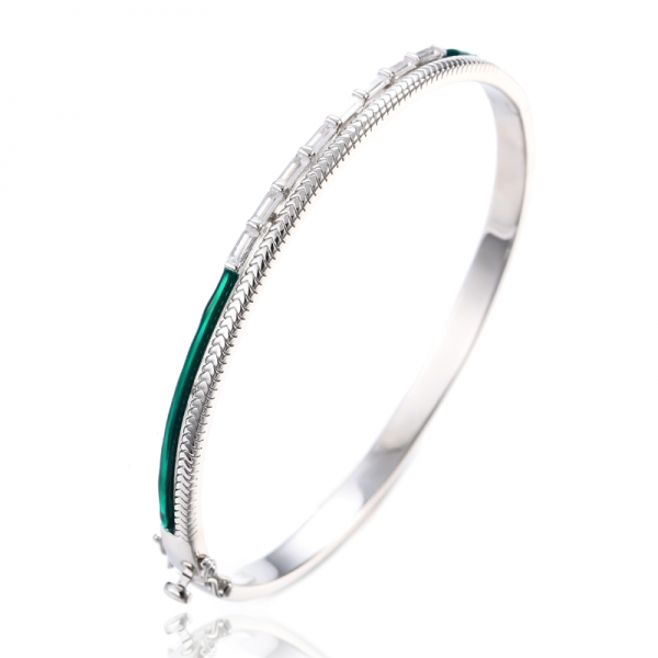 Bracelet jonc en émail vert plaqué rhodium avec zircon cubique blanc 925
 