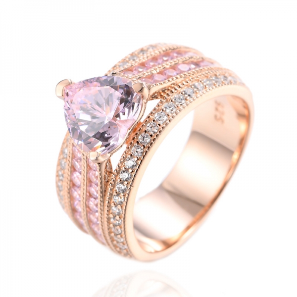 Bague en argent plaqué or rose 18 carats avec zircon cubique rose et diamants 925
 