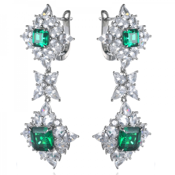 Boucles d'oreilles pendantes en forme de goutte de pierre précieuse émeraude verte simulée par un laboratoire en argent sterling
 