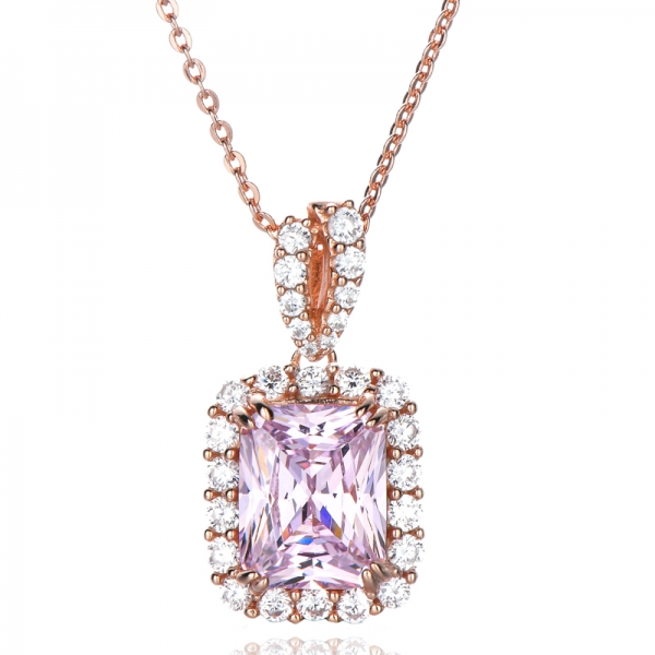 Diamant rose clair fantaisie et zircon cubique blanc or rose sur pendentif en argent sterling 4.0ctw
 
