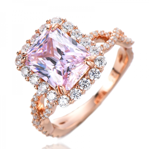 Bague de mariage en or rose 18 carats avec diamant rose et zircon cubique blanc 4,0 carats sur argent sterling
 