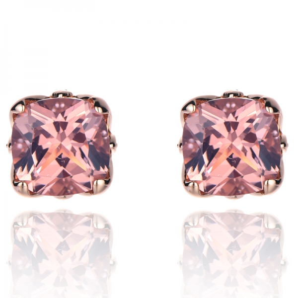 Boucles d'oreilles en or rose 18 carats avec zircon cubique simulé et morganite rose sur argent sterling
 