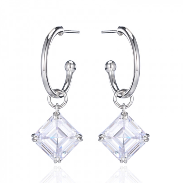 Vente en gros de boucles d'oreilles en argent pour femmes élégantes en pierres précieuses cubiques blanches
 