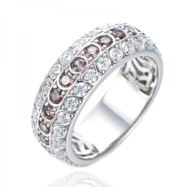 Trendy Moka CZ Gemstone Eternity Silver Diamond Promise Rings pour femme
 