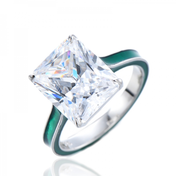 Bague de mariage en diamant simulé taille princesse Bague en émail en argent sterling 925 