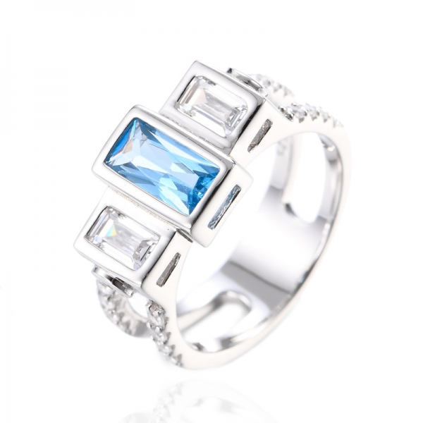 Bague en argent sterling 925 avec diamants et zircon cubique simulés de saphir bleu 