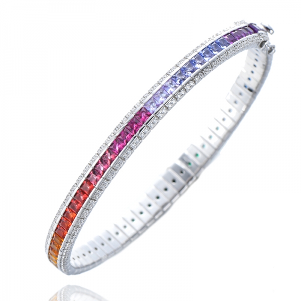 Bracelet arc-en-ciel en argent sterling avec pierres précieuses multicolores et coupe carrée
         