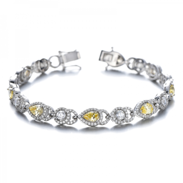 Bracelet tennis en argent sterling taille poire avec diamants jaune clair simulés
         
