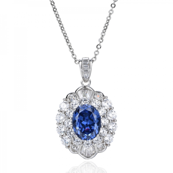 Pendentif en argent rhodié avec zircon cubique tanzanite de forme ovale 