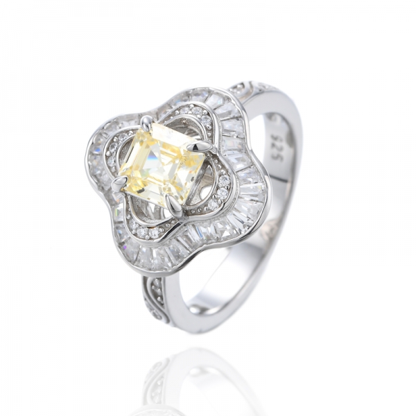 Bague en argent avec zircons cubiques roses et blancs Asscher avec placage rhodium et or rose 