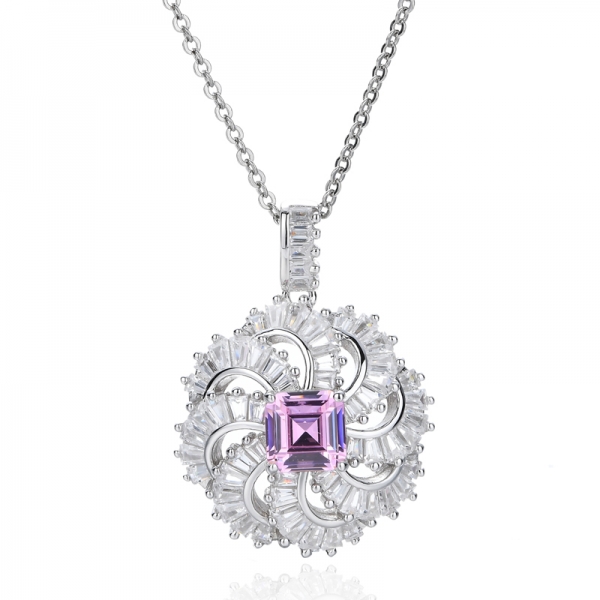 Pendentif en argent plaqué rhodium avec zircone cubique Asscher Tanzanite 