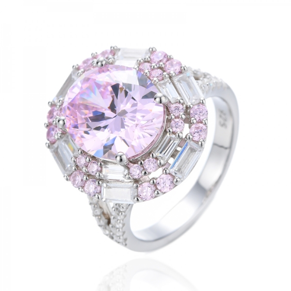 Zircone cubique de tanzanite de forme ovale et bague ronde en argent nano rhodié 