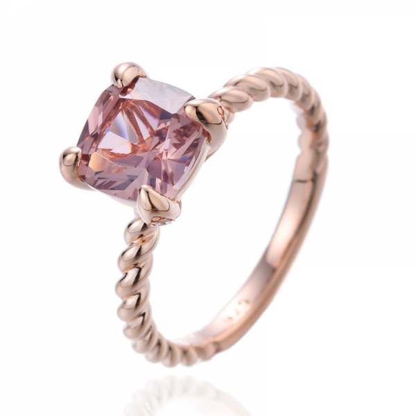 Bague en argent Morganite Nano et zircon cubique blanc, plaqué or rose 