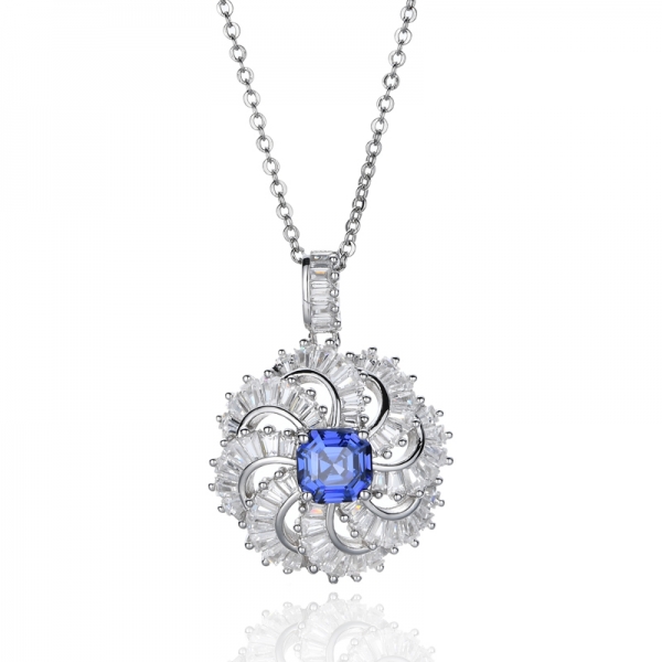 Pendentif en argent plaqué rhodium avec zircone cubique Asscher Tanzanite 