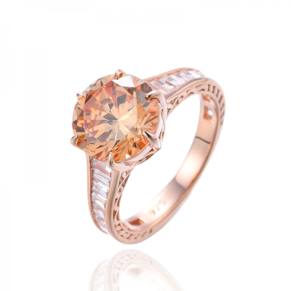 Bague en argent morganite nano et baguette blanche avec zircone cubique plaquée or rose 