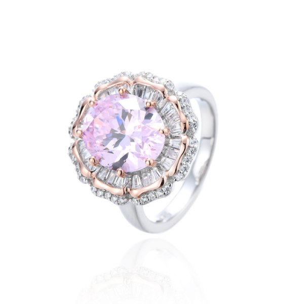 Bague en argent en morganite de forme ovale et zircone cubique blanche avec placage en or rose 