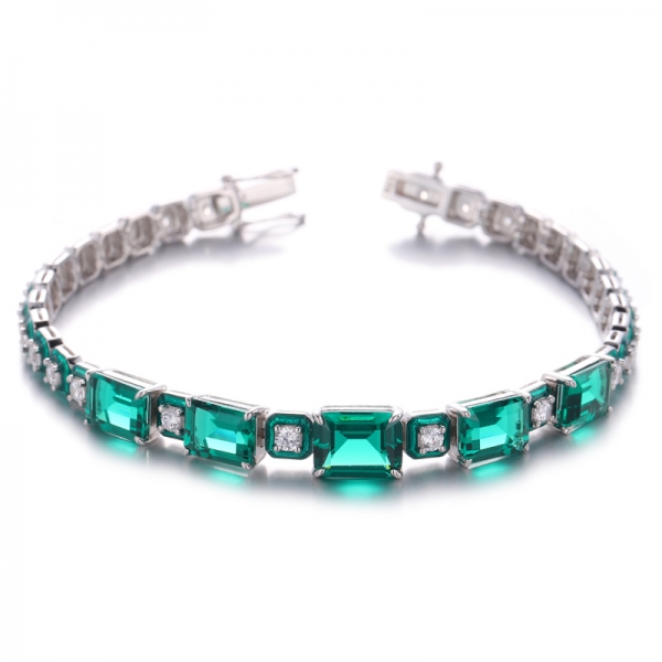 Bracelet en argent plaqué nano-rhodium vert émeraude et émail vert 