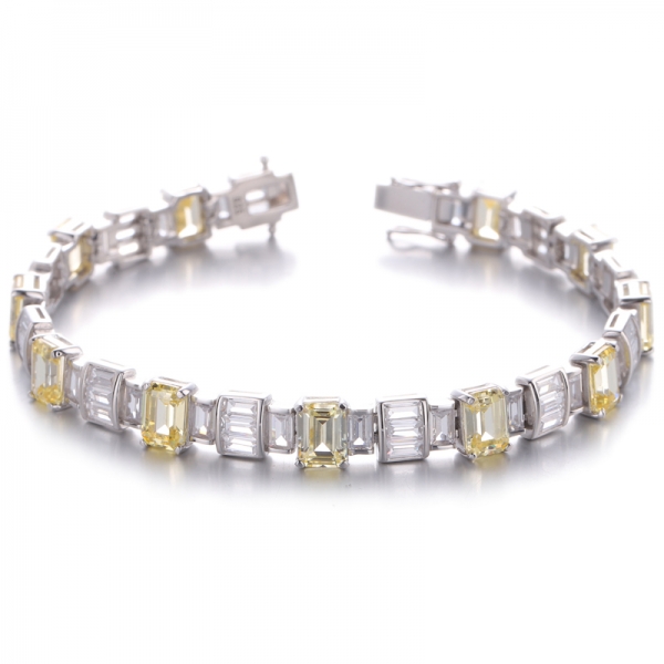 Bracelet en argent plaqué rhodium avec zircons cubiques jaune émeraude et blanc 