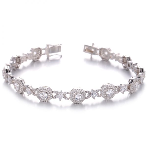 Bracelet rond en argent morganite nano et zircon cubique blanc avec placage en or rose 