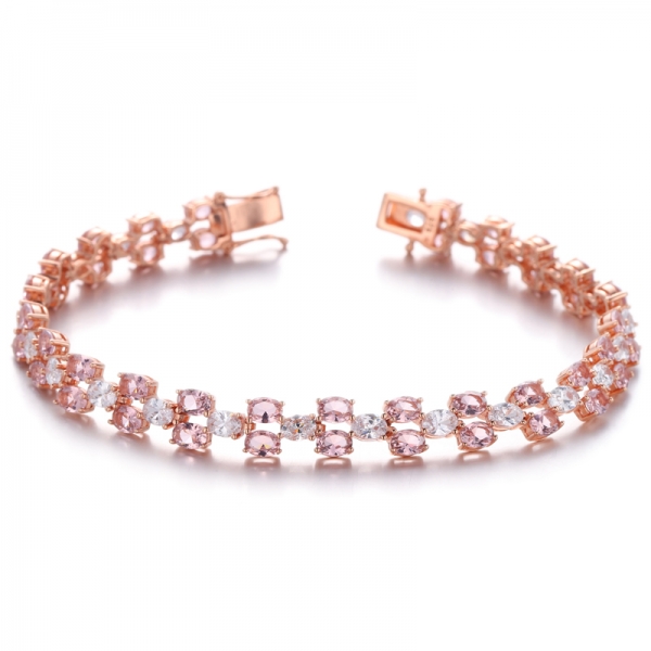 Bracelet en argent morganite nano et zircon cubique blanc de forme ovale avec placage en or rose 