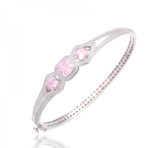 Bracelet octogonal en argent avec zircons cubiques blancs et placage en or rose 