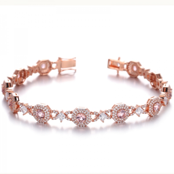 Bracelet rond en argent morganite nano et zircon cubique blanc avec placage en or rose 