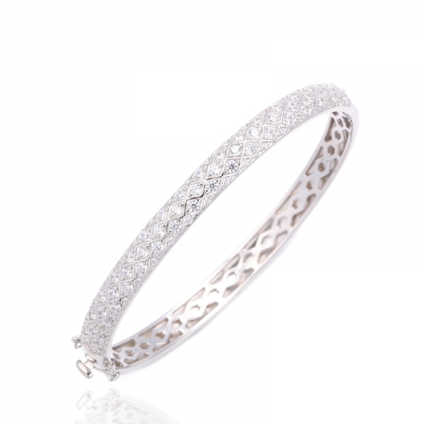 Bracelet rond en argent plaqué rhodium avec corindon rubis et zircone cubique blanche 