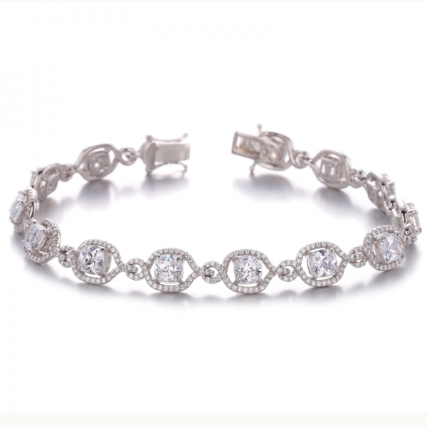 Bracelet en argent plaqué rhodium avec zircons cubiques blancs ronds et jaunes coussin 