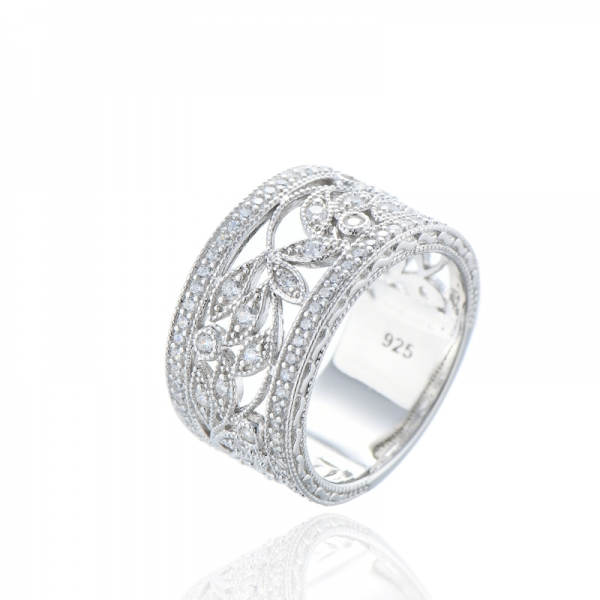 Bague ronde en argent rhodié avec zircon cubique blanc 925 