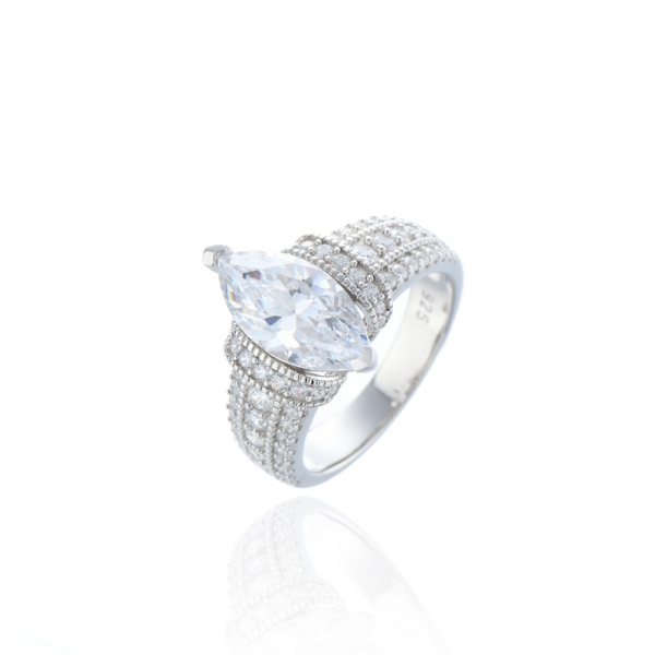 Bague Marquise Et Ronde En Argent Rhodié Avec Zircon Cubique Blanc 